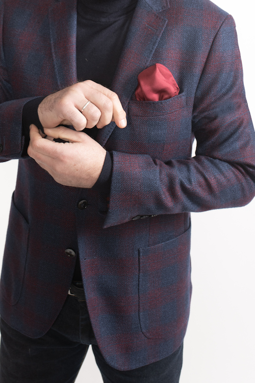 Veste blazer Homme  Couleur : Rouge et bleu Motif : Carreaux confondus Tissu : 100% Laine
